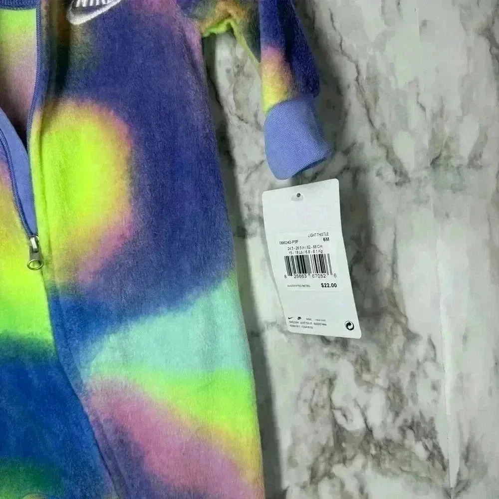 NWT Nike Baby Girl Tie Dye Footed Sleeper 6 Months Zipper, Purple, Green, FLEECE - Picture 4 of 5